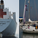 The USNS (United States Naval Ship) Comfort hospital ship pictured alongside a boat from "Women on Waves," the Dutch abortion access organization
